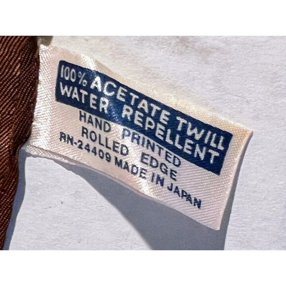 Vintage Square Brown Scarf Hand Printed Rolled Edge Made In Japan Brush Strokes - Picture 8 of 8